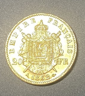 20 FRS OR NAPOLEON Tête Laurée 1862 A TTB Très Belle Pièce Rarissime.