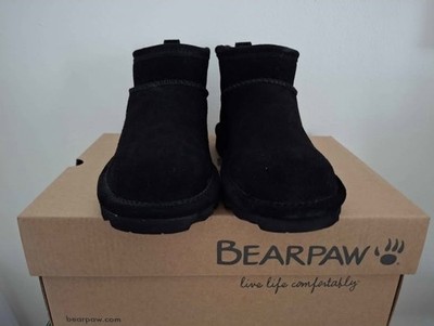 BEARPAW Shorty Youth Waterproof Black Suede Ankle Boots Slip On US 3 M