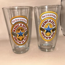 NEWCASTLE BROWN ALE Set Of 2 Pint Glasses Smooth Like No Other Beer Bar Pub