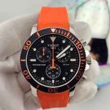 BRAND NEW TISSOT SEASTAR 1000 MENS WATCH ORANGE SILICONE STRAP BLACK DIAL