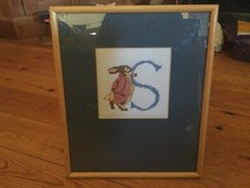 Peter Rabbit Cross Stitch With Letter S In a Frame