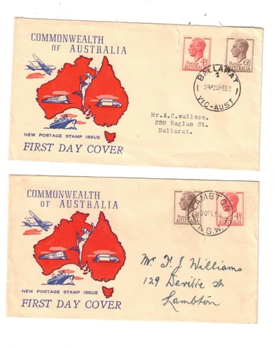 Australia 1952 GeoV! on FDCs,cds LAMBTON & BALLARAT   (2 items)
