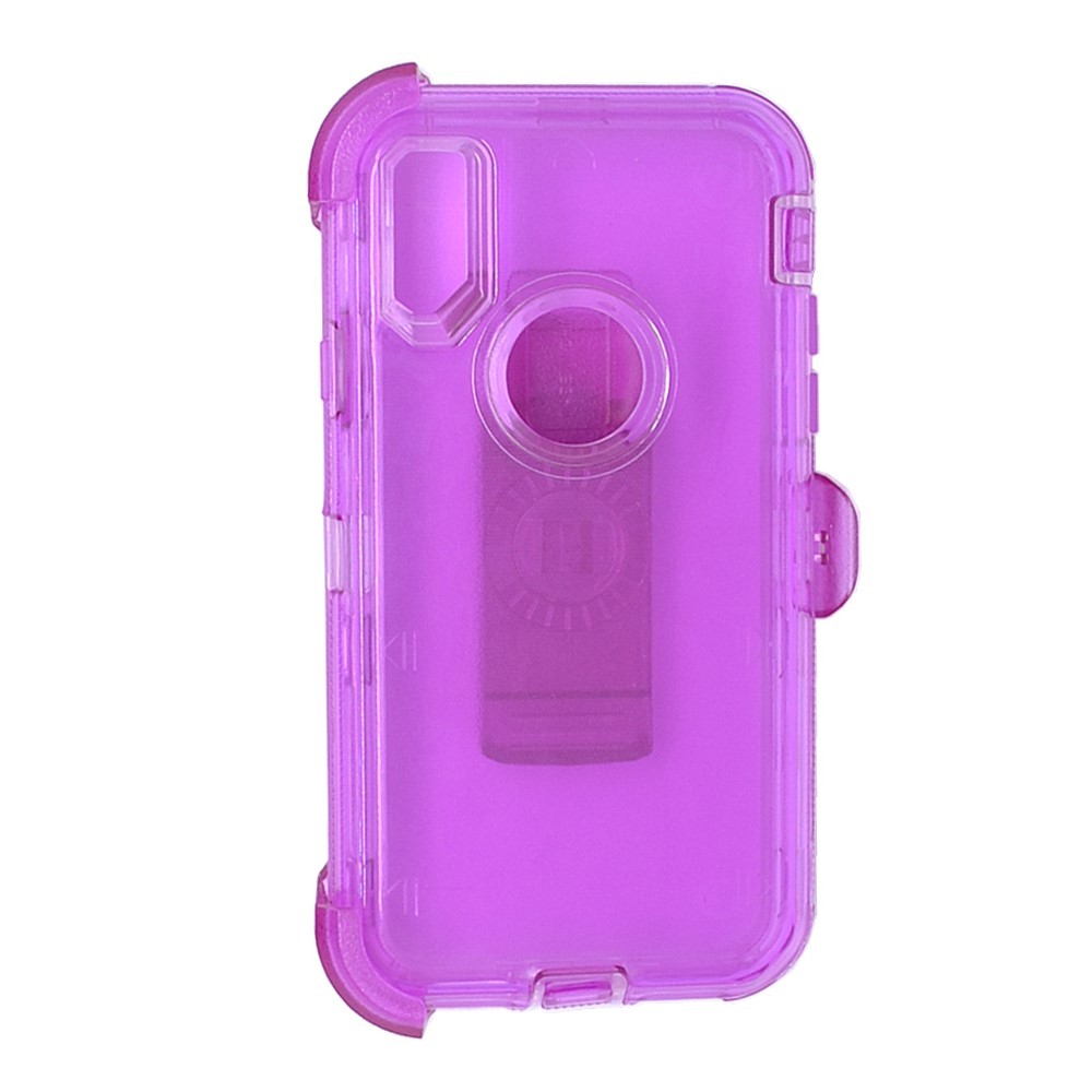 iPhone X Transparent Clear Purple Defender Cover Case Clip Fit Otterbox