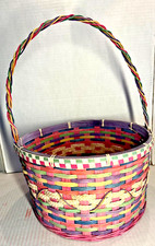 Vintage Large Splint Easter Holiday Woven Basket 17"H X 12"W X 7" Deep Pastels