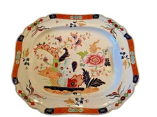 rare 1800s imperial meat platter imari bold colors 18x21 footed ironstone