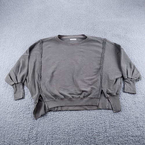 We The Free Felpa Donna Pullover Piccolo Grigio Oversize Slouchy Bordo Grezzo