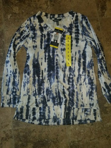 Ellen Tracy Womens Cozy V-neck Blue Tie Dye Long Sleeve Blue White Small S