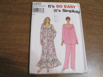 Simplicity Pattern 9325 SIMPLICITY MISSES PAJAMAS NIGHTGOWN PATTERN 9325 SIZE XS-LG | eBay