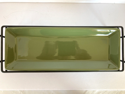 Pampered Chef Simple Additions Green Rectangular Tray 16”x 6” With Stand MINT - Picture 4 of 10