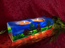 Glas Teelichtröhre "Duo" Teelichthalter Glasröhre Handarbeit Glaskunst Lauscha