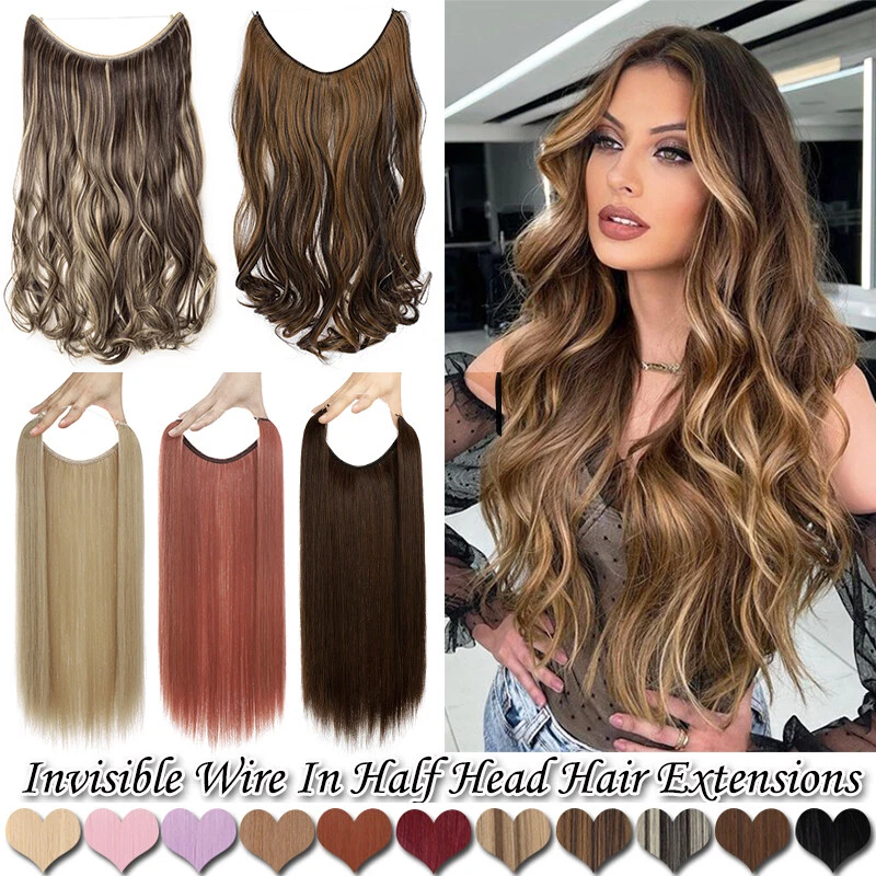 100% Real Natural as Human Invisible Wire in Hair Extensions One Piece Long Wavy