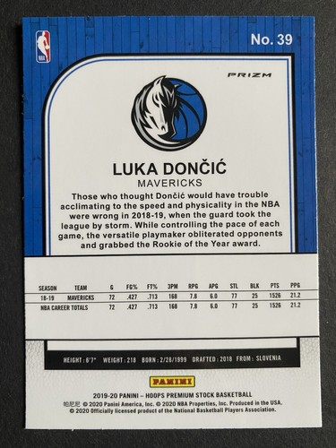 ** 2019-20 Hoops Premium Stock Prizms GREEN #39 LUKA DONCIC ** - Bild 2 von 2