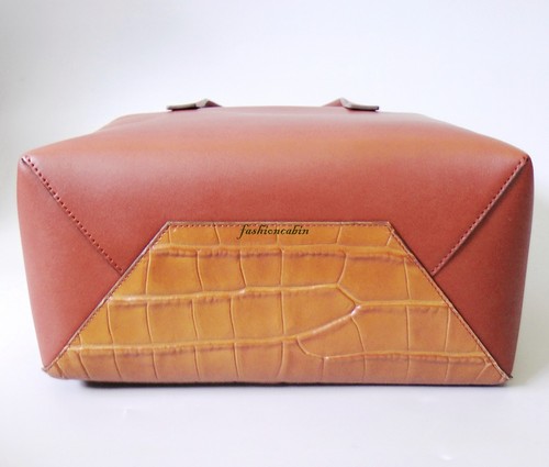 New Vince Baby Signature V Croc Embossed Leather Tote Bag, Color: WHISKEY - Picture 8 of 11