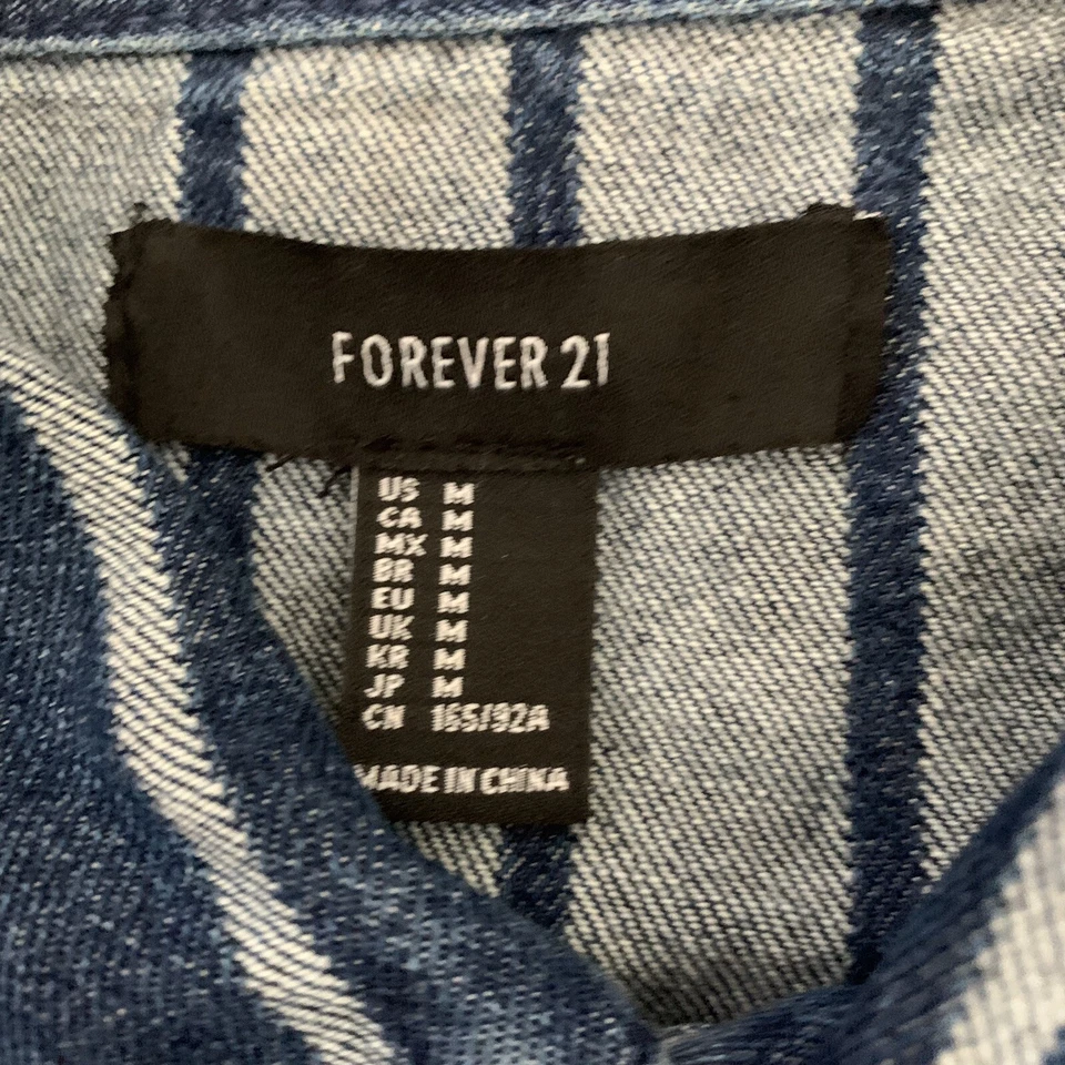 Forever 21 Jacket Womens Sz Medium Blue White Striped Denim Trucker 100% Cotton - Image 2 of 4