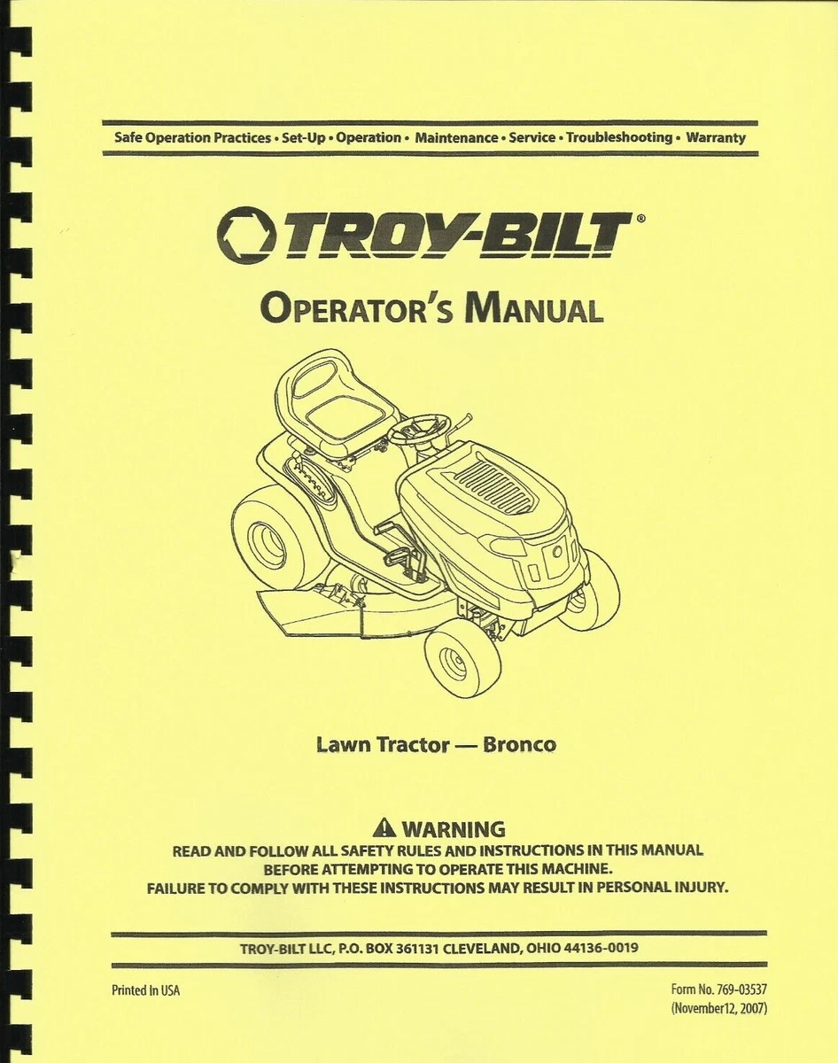 Troy Bilt Bronco Lawn Tractor Owner Manual