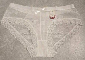 Sexy Satin Brief Sheer Back Lace White Panties XL 