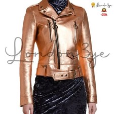 Leather Motorcycle Jacket In Metallic Orange, Biker Jackets Womens, Get 30% Off