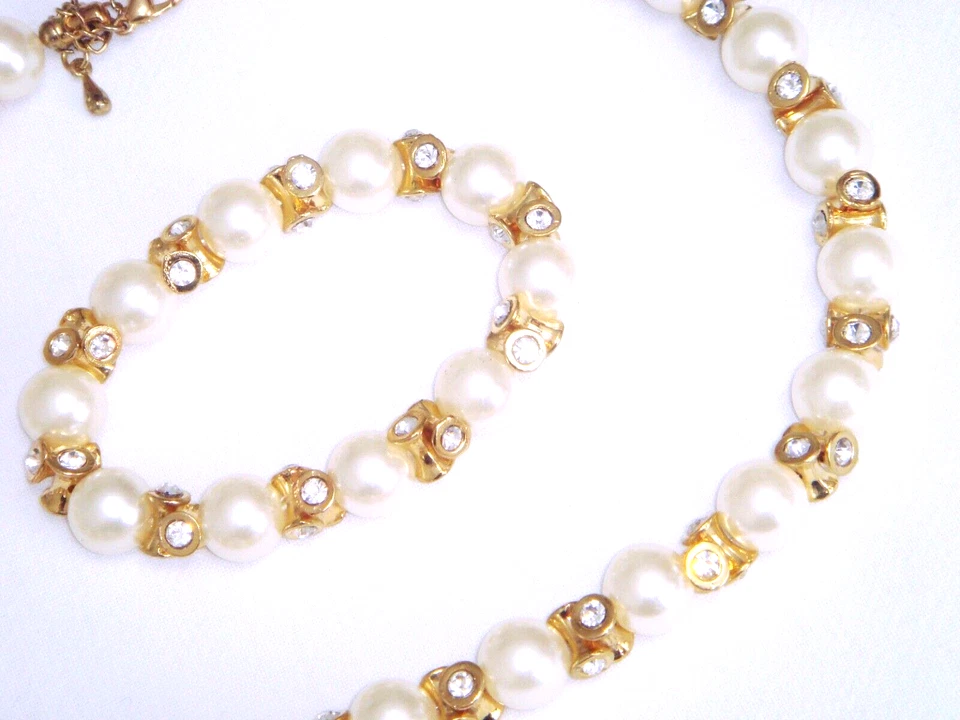 HALSKETTE ARMBAND OHRSTECKER 18K GOLD 🚭 PERLEN SWAROVSKI ELEM. •3-TEILIG.SET• - Bild 4 von 4