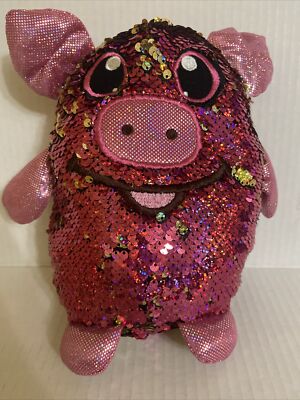 Shimmeez 9'' Polly Pig Sequin Plush Stuffed Animal, Hot Pink & Gold Color Change