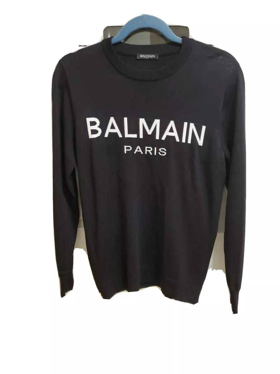 $1960 Balmain Paris Men Black Logo with Gold Zips Neck Pullover Sweater Size XS |