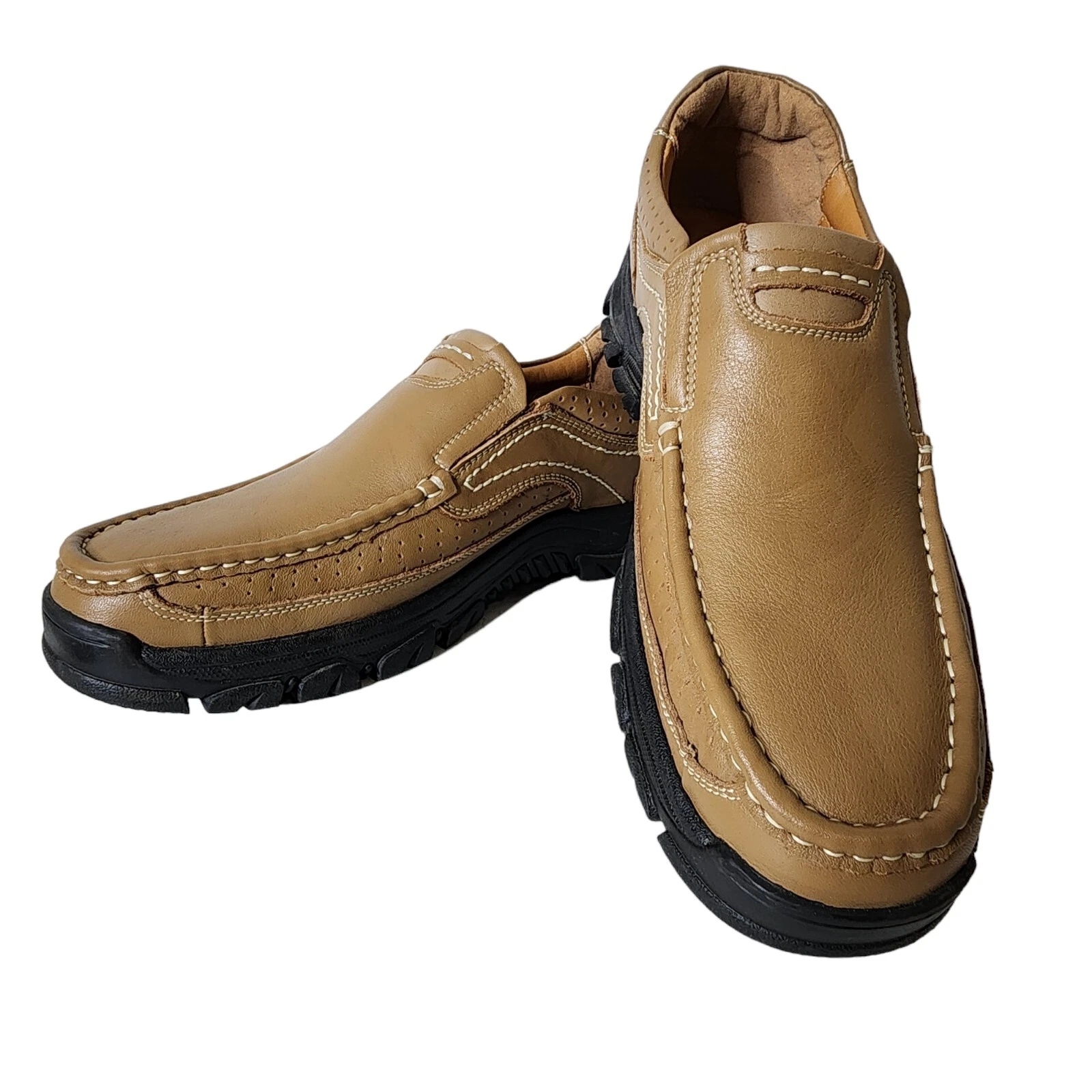 ALITIKAVIC Mens Slip On Casual Shoes Leather Comfortable Walking Loafers Brown