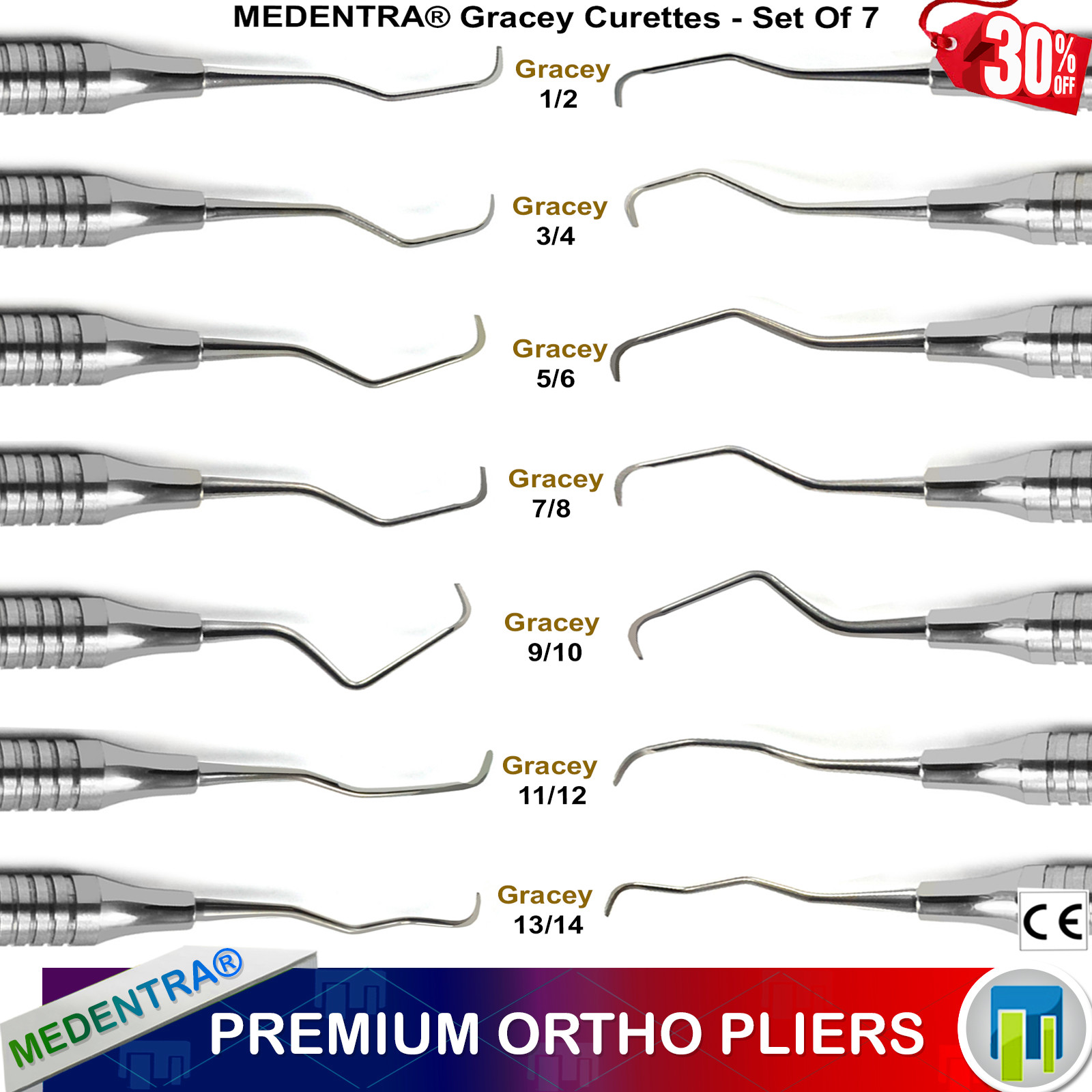 Medentra® Root Canal Gracey Curettes Set of 7 Periodontal Dentistry