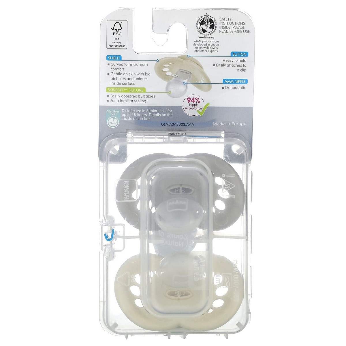 MAM Original Orthodontic Pacifier Colors of Nature 2-Pack Size 16