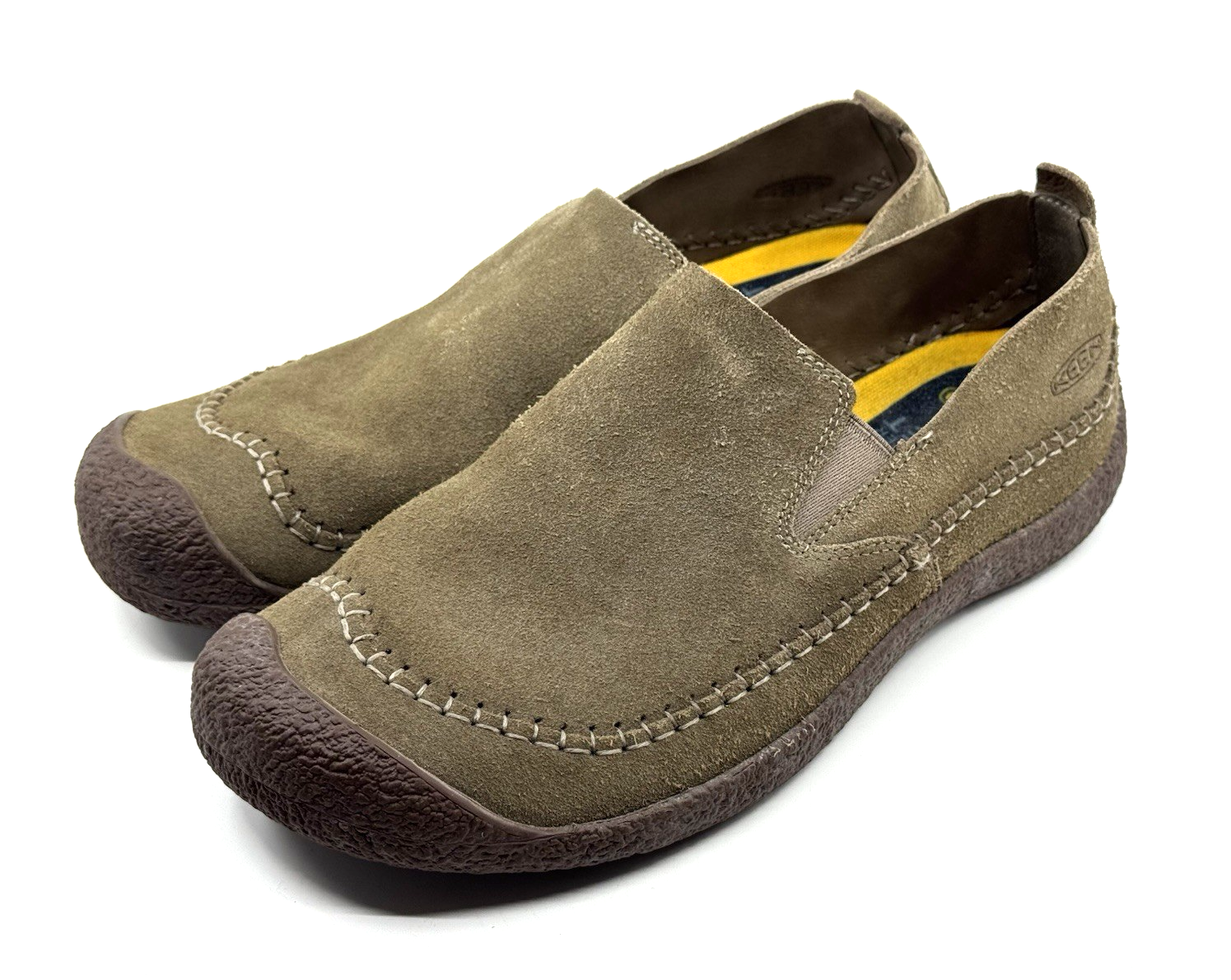 Scarpe uomo KEEN Howser CAMOSCIO marrone slip on OXFORD comode SNEAKER taglia 10 5 US