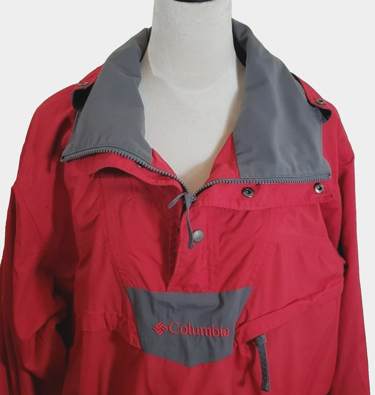 Columbia Men's Waterproof Red Gray 3/4 Zip Pullover Jacket/Windbreaker, Size L