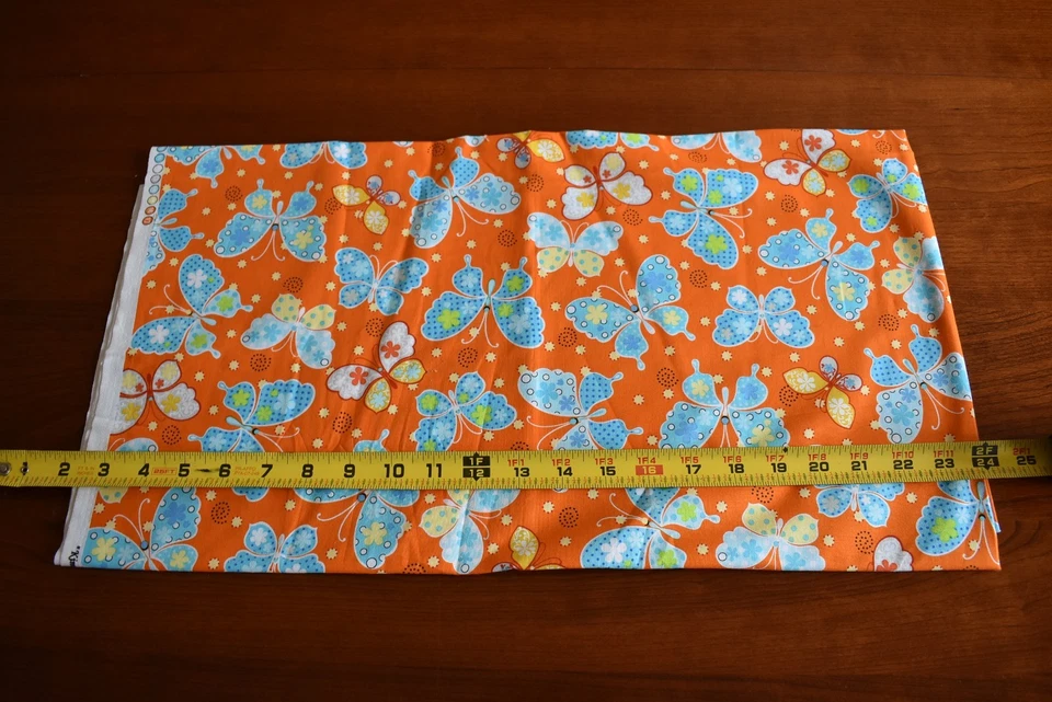 34" Long, Blue & Yellow Butterflies on Orange Cotton, Exclusively Quilters,N2562 - Image 3 of 4