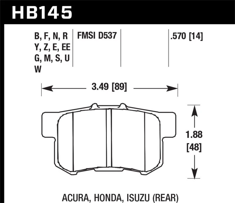 HAWK 1993-2001 HONDA PRELUDE H22 VTEC HP PLUS HP+ BRAKE PADS FRONT AND REAR - Image 3 of 3