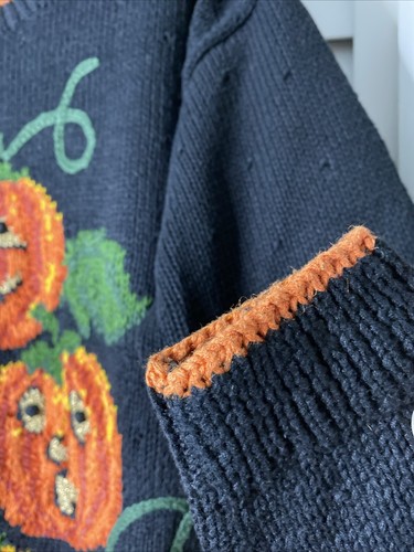 Vintage MARISA CHRISTINA Halloween Sweater Pumpkin Patch Hand Knit Sz S - Picture 5 of 13