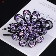 Retro Women Rhinestone Flower Duckbill Hair Clip Claws Hairpin PonytailHeadwear#