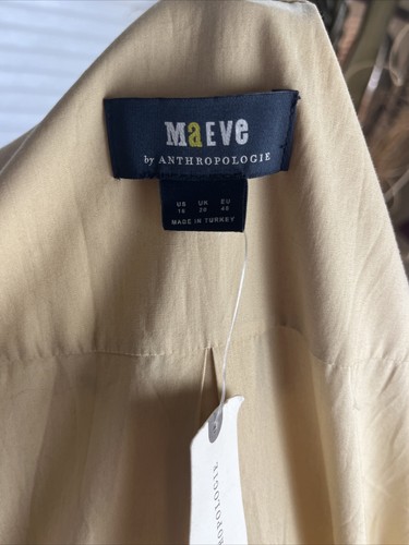 Anthropologie Maeve Oatmeal Cream  Color Long Midi 3/4 Puff Sleeve Dress Sz 16 - Picture 22 of 24