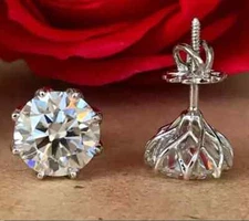 4Ct Round Cut Simulated Solitaire Diamond Stud Earrings 14k White Gold Plated