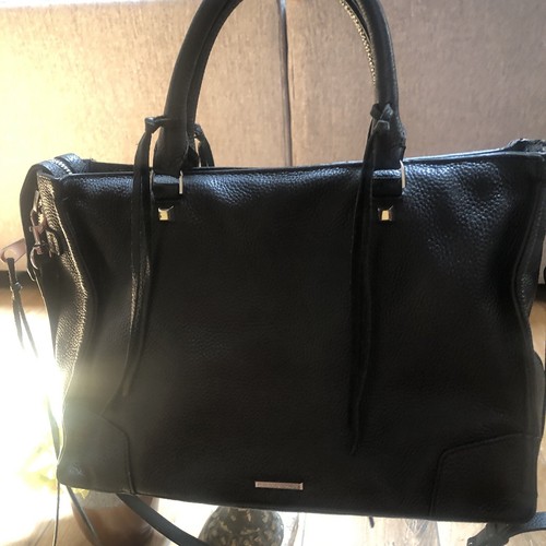 Rebecca Minkoff Soft Black Pebbled Leather/Satchel Crossbody Handbag W/Fringe - Picture 3 of 9