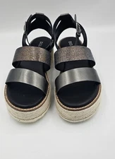 Diba True Day Line 6.5 Espadrille Gunmetal/Black Leather Platform Espadrille NIB