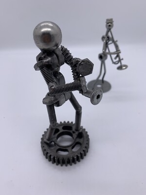 METAL Folk Art FIGURAL BAND MUSCIANS Saxophone Trumpet Nuts and Bolts Silver TWO