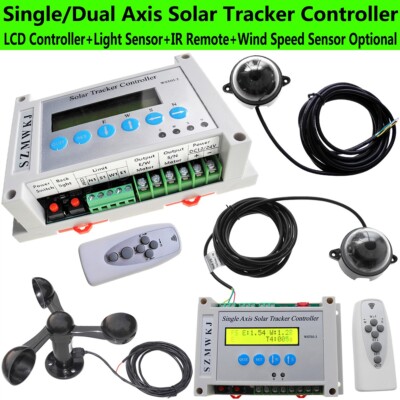 Single/Dual Axis Solar Tracker LCD Controller + Wind Sensor DIY Solar Panel Kits