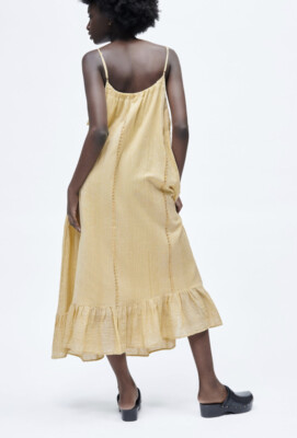 New With Tag Zara Embroidered Long Dress. Washed Green
