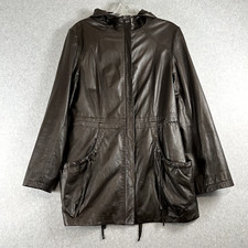 Vogue Virile Womens Xl Runs M/l Brown Leather Zip Hooded Jacket Pre-owned Great