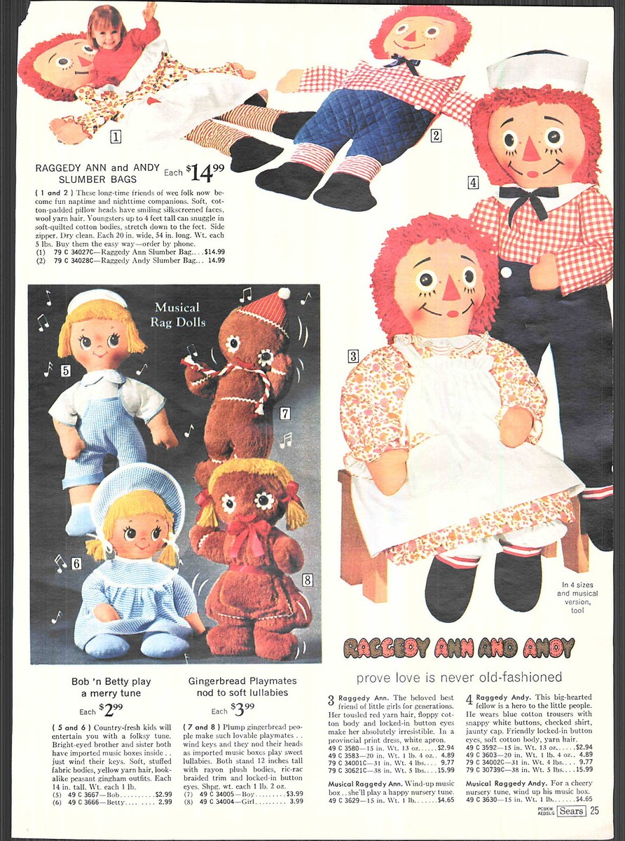 1971 ADVERTISEMENT Doll Raggedy Ann Andy Mattel Baby Tender Love