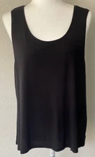 EILEEN FISHER 100% Silk Lightweight Stretchy Scoop Neck Tank Top Black Wms XL