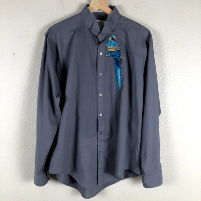 Vintage Moda Blanco Macaw Parrot Embroider Shirt Men L 16/16.5 Gray Tuxedo Dress