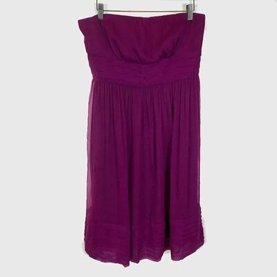 Womens Size 12 Crew Purple Juliet Pure Silk Chiffon Knee-Length Dress 