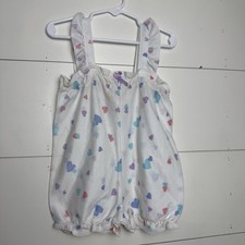 Girls Vintage Sleeping Beauty White Heart Bubble Romper Sz 3T Made In USA
