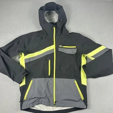 Trew Jacket Mens Large Black Yellow Gray Waterproof Ski Snowboard Hooded Shell