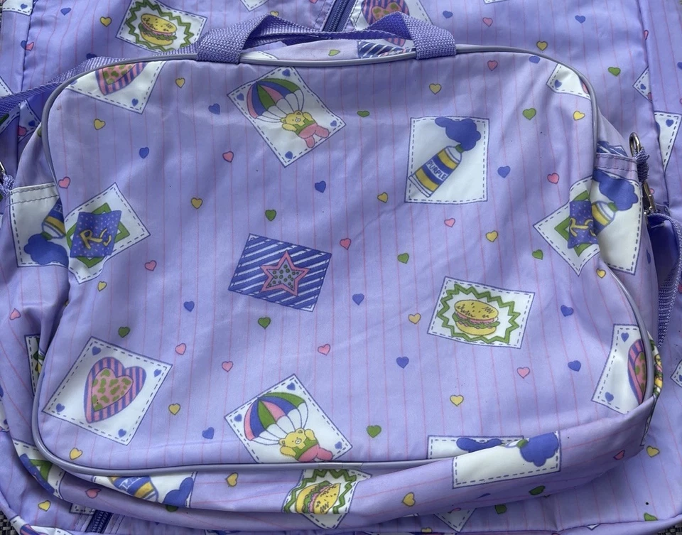 Bolsa de ropa de viaje de baile vintage años 90 Y2K lona artículos de tocador cremallera púrpura niñas Foto 4 de 4