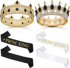 6 Pieces Prom King and Queen Crowns Sashes Set Crystal Tiara Prom for 2025 Homec