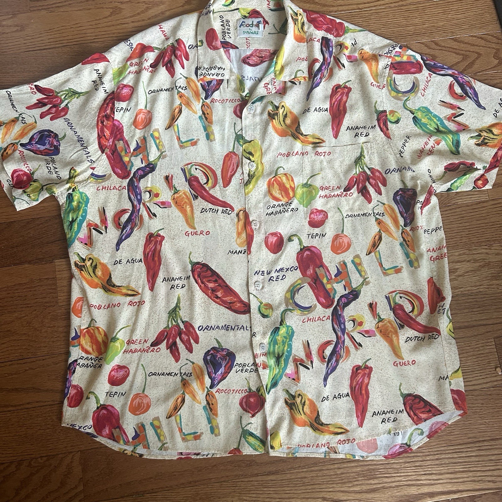 Jams World Food Art Vintage Chile Peppers Camp Hawaiian Shirt Mens XXL Rayon EUC